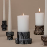 MARBLE block candleholder in black / grey, tall, Mette Ditmer